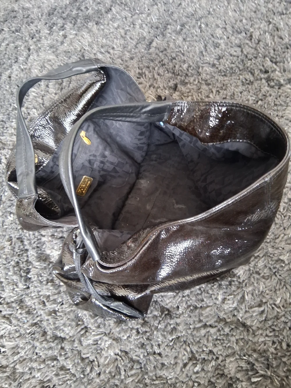 Furla Glossy Black Patent Hobo Bag